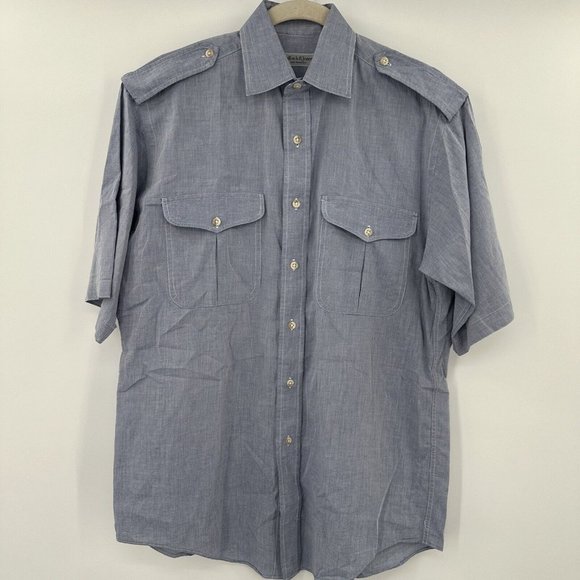 Bullock & Jones Blue 100% Cotton Short Sleeve Button Front Shirt Size Small - Picture 3 of 9